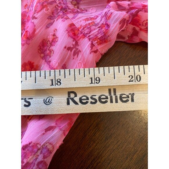 Taylor Pink Floral Print Dress 12 V-Neck Button Front Tiered Midi Lined Artsy - Picture 13 of 15